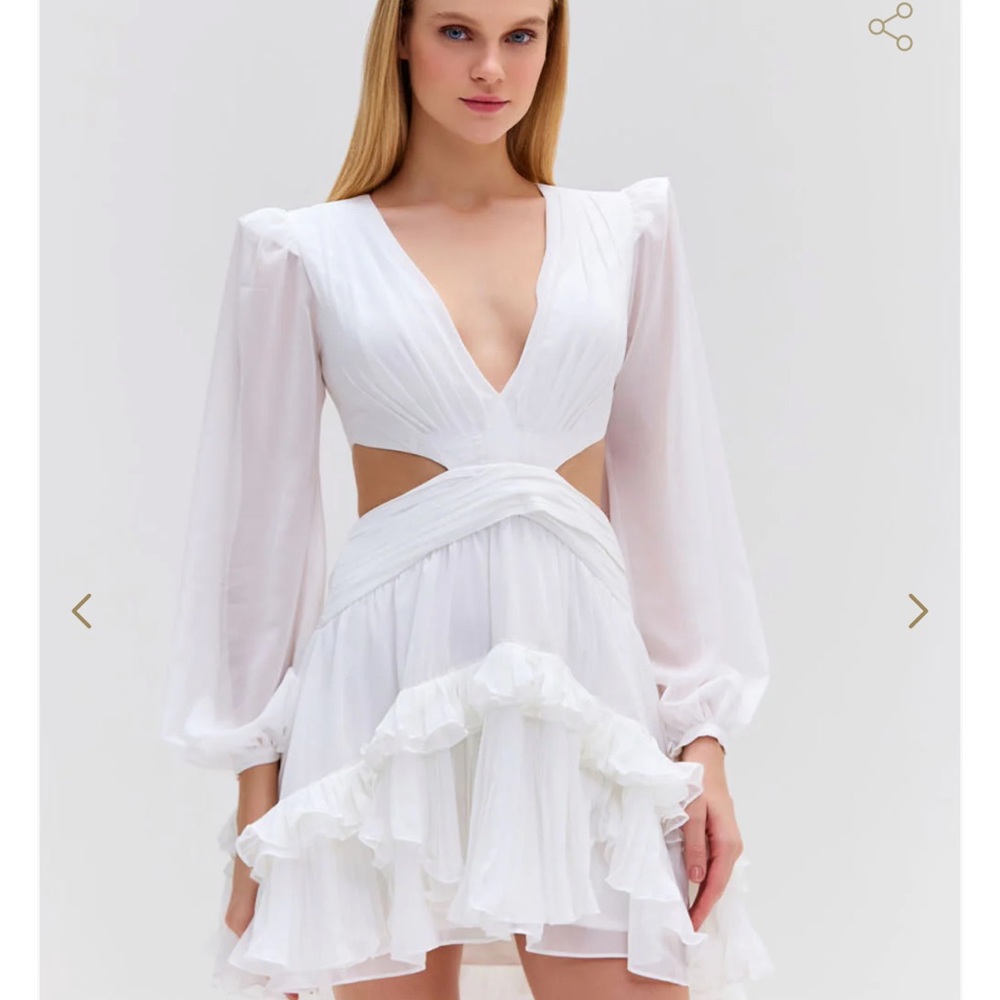 PatBO White Cutout Ruffle Mini Dress